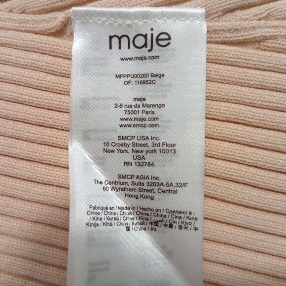 Maje Women's Ribbed Beige Mini Skirt Knit Stylish Classy Chic Timeless Size 1/S - Picture 8 of 9